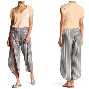Free People Side Slit Gray Pants White Stripes